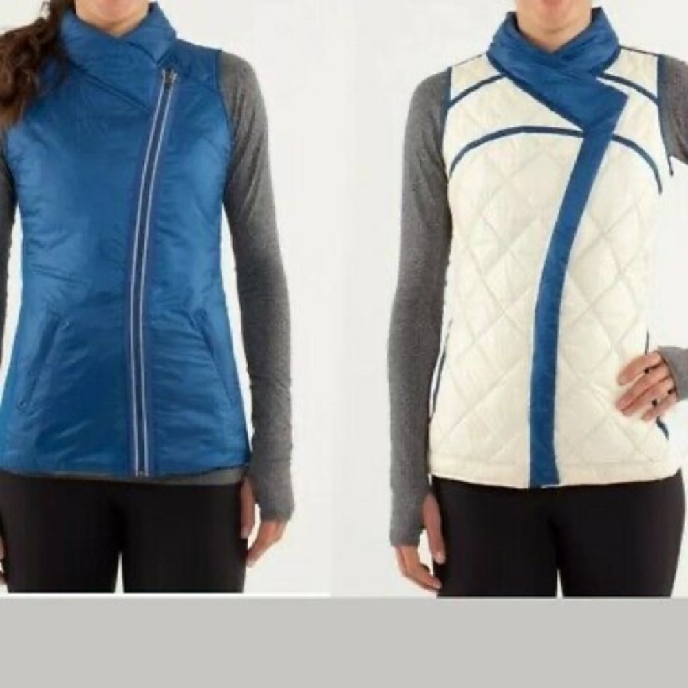 LULULEMON What The Fluff Full Zip Vest DOWN Limitless Blue Size 6 Reversible